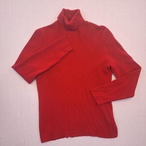 ORVIS Red Ribbed Turtleneck Sweater Women's Large L Pima Cotton Blend Long...
